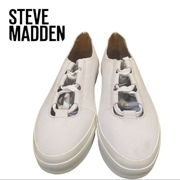 NEW Steven Steve Madden White Canvas Vipar Ankle Tie Sneakers 8.5 - Picture 3 of 6